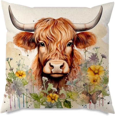 Kussenhoes 45x45cm met Hoogland Rund Motief - Decoratieve Kussens voor Woonkamer, Tuin en Cadeau voor Vrouwen