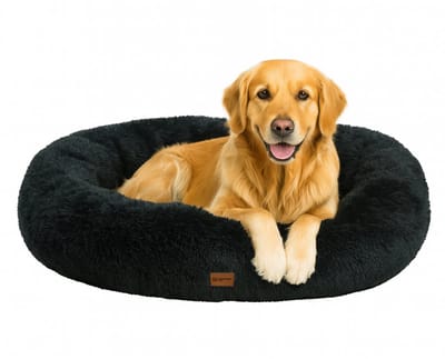 Dastium Pets - XXL Zwarte Donut Hondenmand - Wasbaar Hondenbed met uitneembare kussens - Hondenkussen Van Fluffy Stof - Met Anti-slip Bodem - 120CM Diameter