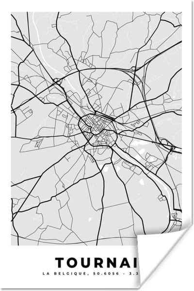Poster Stadskaart – Plattegrond – België – Zwart Wit – Tournai – Kaart - 120x180 cm XXL