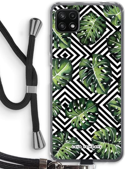 Case Company® - Hoesje met koord geschikt voor Samsung Galaxy A22 5G hoesje met Koord - Geometrische jungle - Telefoonhoesje met Zwart Koord - Bescherming aan alle Kanten en Over de Schermrand