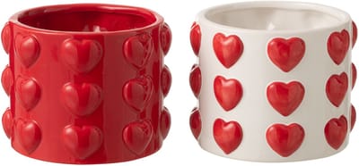 J-Line bloempot Harten Motieven - keramiek - wit/rood - small - set van 2