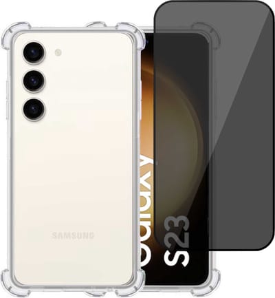 Hoesje geschikt voor Samsung S23 + Privé Screenprotector – Privacy Tempered Glass - Case Transparant