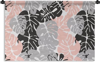 Wandkleed - Wanddoek - Monstera - Pastel - Patronen - Bladeren - 90x60 cm - Wandtapijt