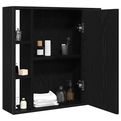 vidaXL - Badkamerspiegelkast - zwart - eiken - 60x16x60 - cm - bewerkt - hout