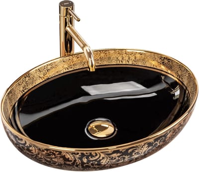 Rea Margot Black/Gold Opzetwastafel Zwart En Goud 52x40 cm