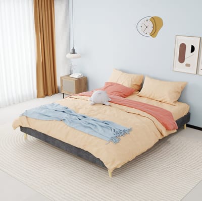 MIVRAY Bed 160x200 cm - Tweepersoons Bedframe met Lattenbodem en Opbergruimte - Zonder Matras en Hoofdbord - Lage Bedombouw - Grijs