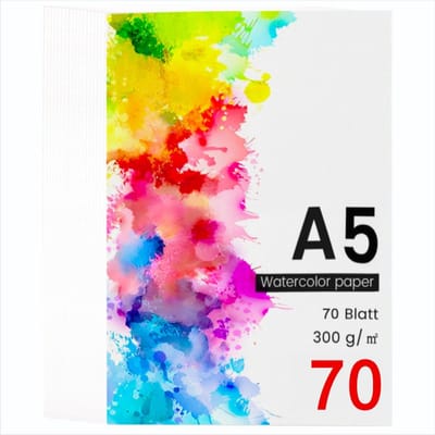 SnelShoppen - Aquarelpapier A5 - 70 Vellen Hoogwaardig Aquarelpapier 300 g/m² - Zuurvrij Schilderpapier voor Aquarel, Gouache en Acryl - Stabiel Aquar