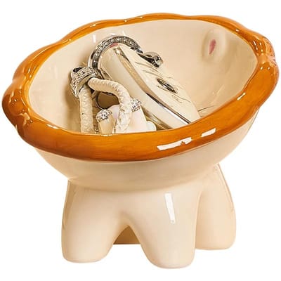Décoration d'intérieur petit lion forme animale bol de rangement bol d'alimentation chat chien céramique style quotidien mignon beige