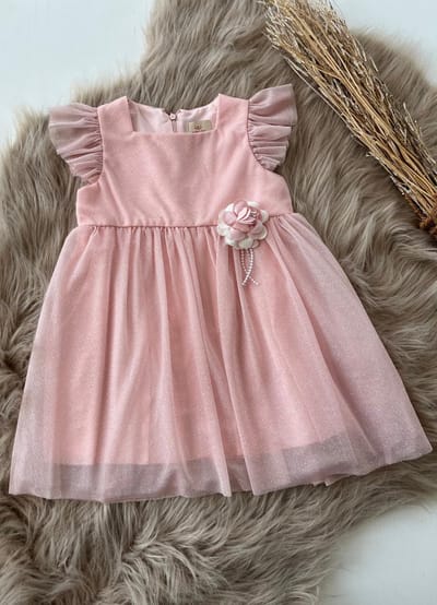 luxe feestjurk-effen jurk-tule jurk-meisjes jurk-galajurk-bruidsjurk-prinsessen jurk-danseres jurk-bruidsmeisjes-bruiloft-verjaardag-fotoshoot-doopsel-vormsel-ballet-bloem-poederroze kleur-katoen polyester-2 jaar (maat 92)