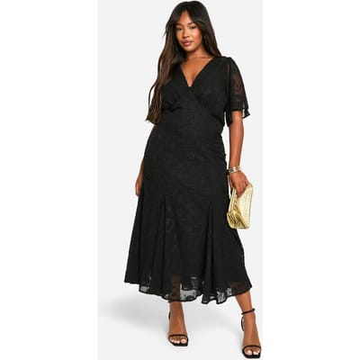 boohoo Dames Plus Jacquard Bloemen Angel Mouw Midaxi-jurk | Black | Maat: 16