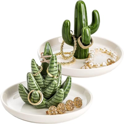 Sieraden Opbergset - Ringhouders - Accessoires Presenteren - Uniek Plantendesign - Set van 2 - Groen en Wit