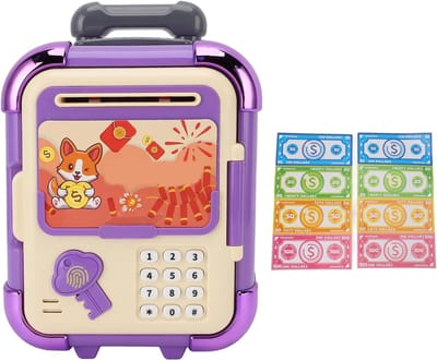Koffer Spaarpot - Geldkistje Kinderen - Geld Leren Sparen - Automatische Rolbiljet - 33x30x13 cm - Paars
