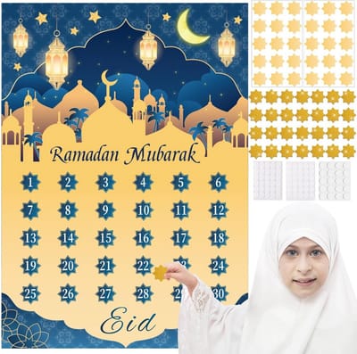 Ramadan Kalender Kinderen aftellen tot Eid Mubarak 2025 met Ster Stickers