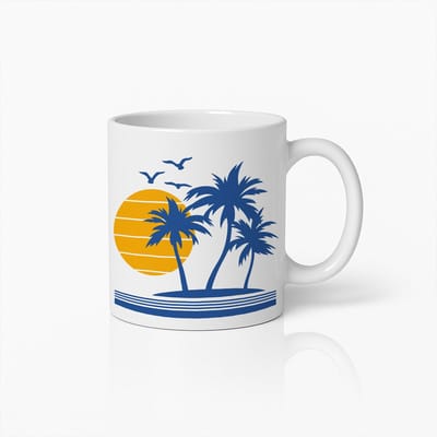Tropische Zonsondergang Palmboom Mok – Keramische Beker voor Strandliefhebbers en Zomerse Sferen
