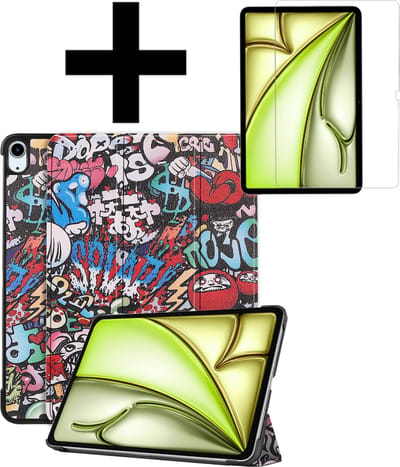 Hoes - Geschikt voor Apple iPad Air (2024/2025/2026) - 11 inch - Met Screenprotector - Trifold Bookcase - Hard Cover - Hardcover Book Case - Tablet Hoesje - Graffity