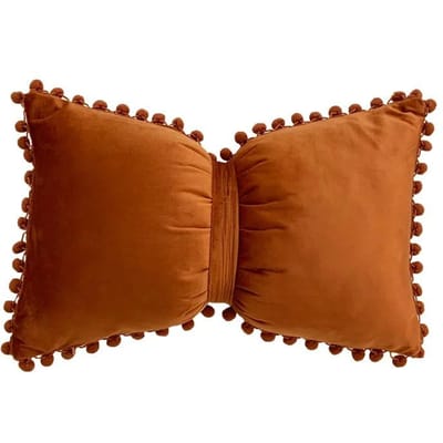 Fluwelen strikjes kussenhoes met pompons, decoratieve kussensloop, effen kleuren, strikjes kussenhoes, woondecoratie voor bank of fauteuil 30x50cm