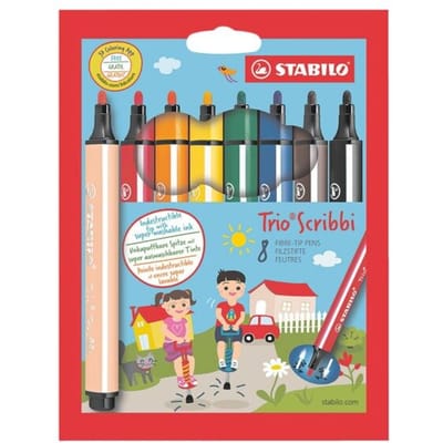 STABILO Trio Scribbi - Ergonomische Viltstift - Onverwoestbaar Door Meeverende Schrijfpunt - Etui met 8 Kleuren