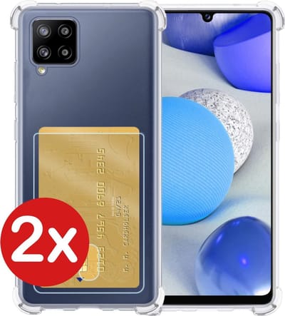 Hoesje - 2 Stuks - Geschikt voor Samsung Galaxy A42 - Met Pashouder en Kaarthouder - Telefoon Hoes Shockproof - Back Cover - Siliconen Case - Shock Proof - Pasjes Houder - Telefoonhoes - Transparant