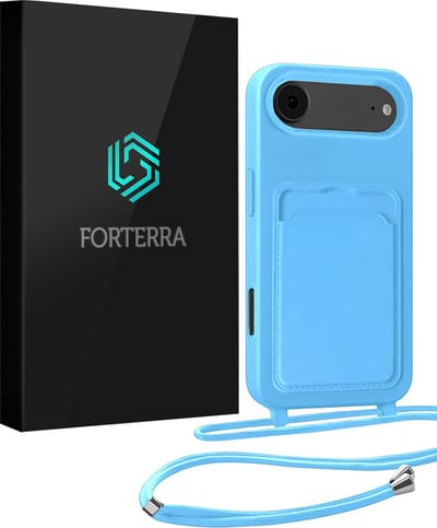 Hoesje Geschikt voor iPhone Air Pashouder Case Siliconen Hoes Met Koord - Hoes Geschikt voor iPhone Air Met Telefoonkoord Hoesje Back Cover Met Pasjeshouder - Lichtblauw