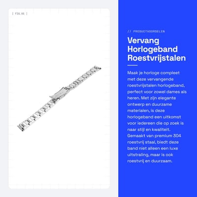 Dailygoods- Horlogeband Roestvrij Staal - Metalen Horlogeband - Inzetsluiting met Dubbele Knop - Universeel voor Mannen/Vrouwen - Verstelbaar en Duurzaam - Horlogearmband