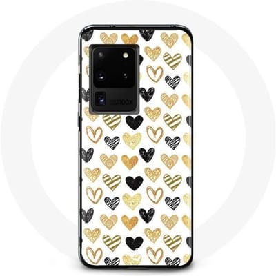 Coque pour Samsung Galaxy S20 Ultra Fond de texture abstraite coeurs noir jaune et gris