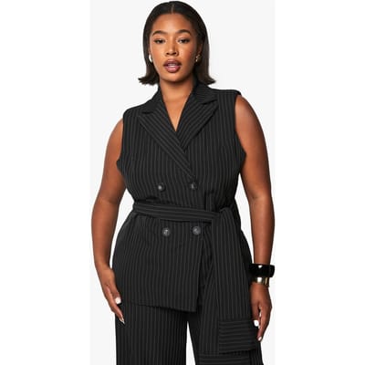 boohoo Dames PLUS VEST MET STRIKVOORKANT EN PINSTRIPES | Black | Maat: 16