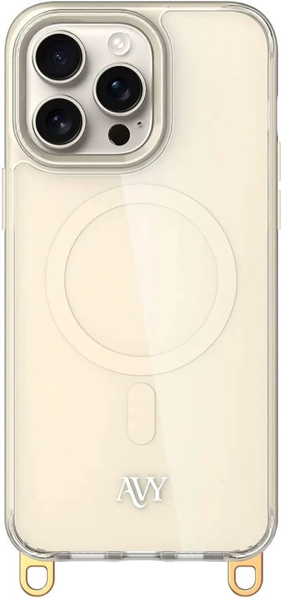 AVY Hoesje geschikt voor Apple iPhone 15 Pro Max | Compatibel met MagSafe | Back Cover | Haakjes voor koord | Beige