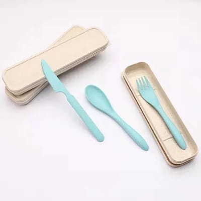 Ensemble de couverts en paille de blé Voyage Portable Boîte Fourchette Cuillère Couteau Vaisselle de cuisine Ensembles de plats Vaisselle Couverts à steak white