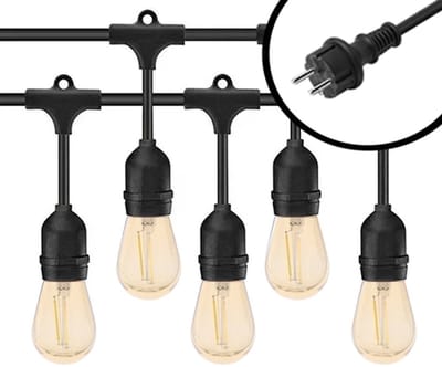 10m Arena LED Prikkabel - IP65 Lichtsnoer Buiten - koppelbaar - Lampjes Slinger - inclusief 10x E27 lampen - Eco - Incl. Stekker