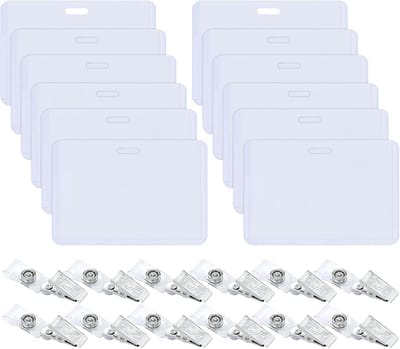 Set van 12 Transparante Badgehouders met Clips en Insteekkaarten, Horizontaal, 90x60 mm