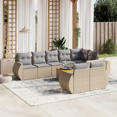 vidaXL - 9-delige - Loungeset - met - kussens - poly - rattan - beige