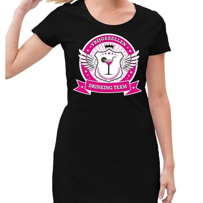 Zwart Vrijgezellen drinking team jurkje / jurkje zwart dames - vrijgezellenfeest kleding 38