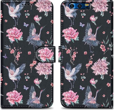 Cadorabo Hoesje geschikt voor Honor 9 - Design Kraan & Bloemen No. 9 - Beschermhoes Case Cover met magnetische sluiting, standaardfunctie en kaartvakje