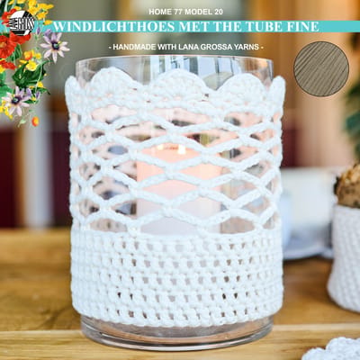 Haakpakket windlichthoes met The Tube Fine garen model 20 van Home 77-khaki