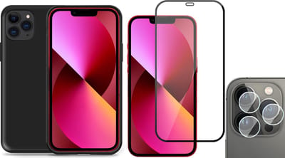 TechNow Shock Proof Backcover geschikt voor iPhone 11 Pro - Full Screenprotector en Camera Screen Protector - Zwart