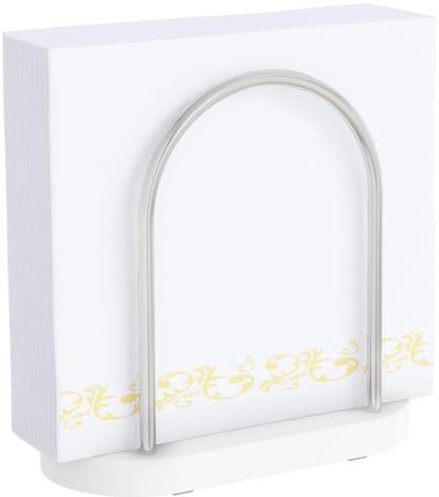 Dailygoods- Servethouder gebogen wit - Metalen Servethouder - Servettenhouder - Keukenaccessoires - Decoratie - Houten en metalen combinatie - Servetstandaard