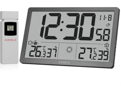 KIENZLE Jumbo NEO LCD - Wandklok met Weerstation - Grijs - Radiografisch