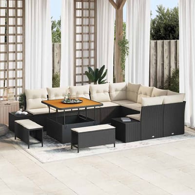 vidaXL - Tuinbank - Set - 12 - st - 11-Aantal - zitplaatsen - Zwart - Poly - rattan