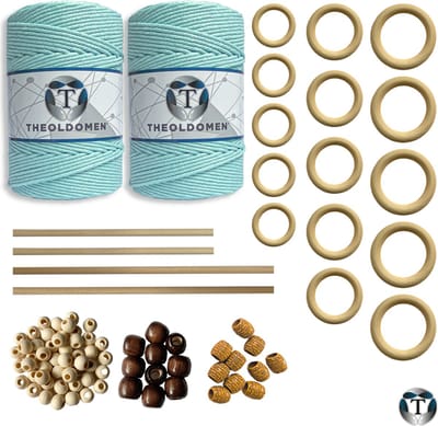 XXL Macramé Pakket | 400 METER | Incl. Handleiding | Ocean Blue | Starter Set | Ringen | Kralen | Stokken | Macramé Touw | 3mm | 100% Katoen | Macramé | Decoratie | DIY | Doe Het Zelf | Wandkleed | Dromenvanger | Plantenhanger | Tassen | TheOldOmen