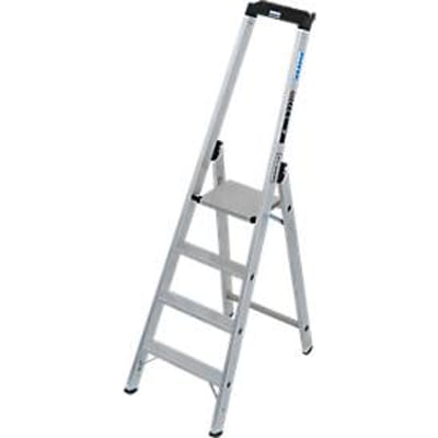 KRAUSE STABILO trapladder 4 treden, 225 kg, antislip aluminium platform, 80 mm D-steps, veiligheidsbeugel, gereedschapsbakje