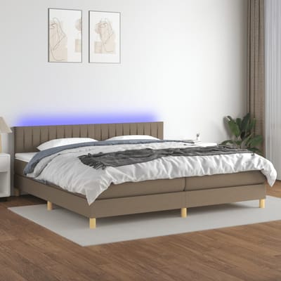 vidaXL - Boxspring - met - matras - en - LED - stof - taupe - 200x200 - cm