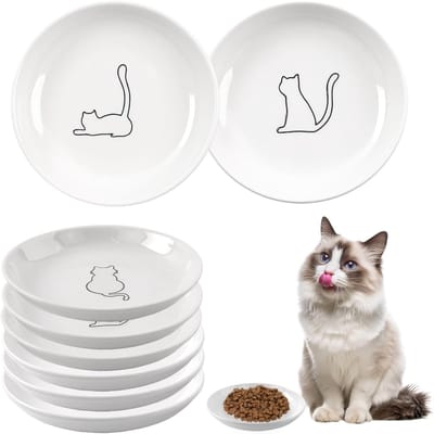 6-delige kattenvoerbak set - Keramische voerbakken voor katten - Verhoogde kattenbak - Ideaal voor kattenvoer en -water