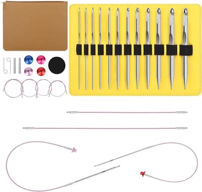 Tunisian Haakset met Verwisselbare Haken en Kabels, Ergonomische Haaknaalden van 3mm-10mm voor het Maken van Dekens en Sjaals, Perfect Cadeau voor Hakers