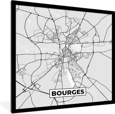 Fotolijst incl. Poster - Stadskaart - Frankrijk - Kaart - Bourges - Plattegrond - 40x40 cm - Posterlijst