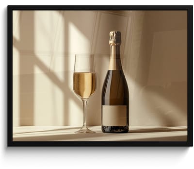 Fotolijst inclusief poster - Posterlijst 70x50 cm - Posters - Champagne - Beige - Schaduw - Bubbels - Foto in lijst - Keuken decoratie muur - Wanddecoratie accessoires - Muurdecoratie - Schilderijen