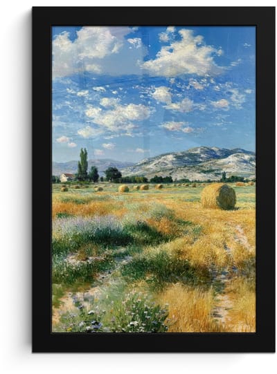 Poster in lijst - Fotolijst 20x30 cm - Posters - Landschap - Strobalen - Bergen - Wolken - Posterlijst zwart - Decoratie - Wanddecoratie woonkamer - Muurdecoratie slaapkamer