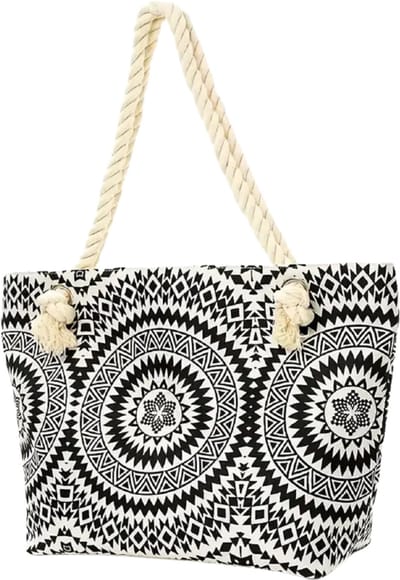 Bovista Strandtas - Ibiza - Tas - Tote Bag - Shopper - Zwarte Bloemen