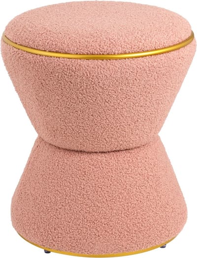 Baroni Home Sherpa-voetenbank in zandlopervorm, duurzame gevoerde kruk voor gebruik binnenshuis voor slaapkamer en woonkamer, 37 x 37 x 43 cm, roze