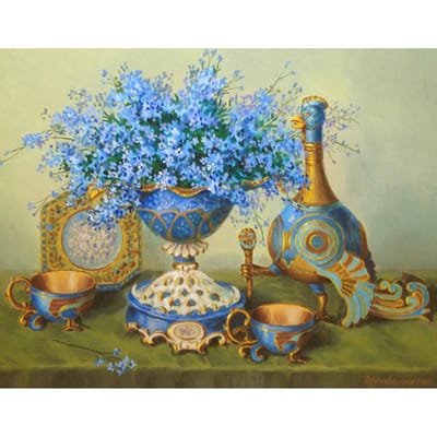Peinture diamant 5D à faire soi-même, fleurs bleues, meubles bleus, broderie, mosaïque, point de croix, strass, décor 20X30CM gray