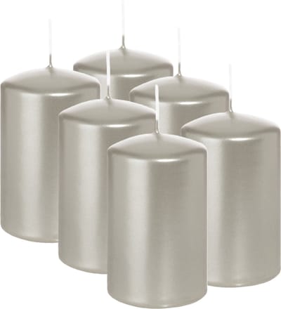 Wiedemann Cilinderkaars/stompkaars - 6x - metallic zilver - 6 x 8 cm - 29 branduren - zuilkaarsen